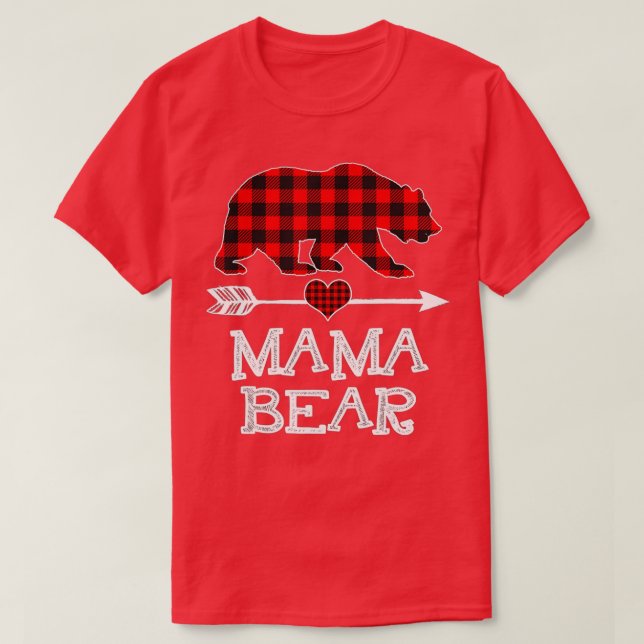 Mama Bear Christmas Pajama Red Kariert Buffalo Fam T-Shirt (Design vorne)