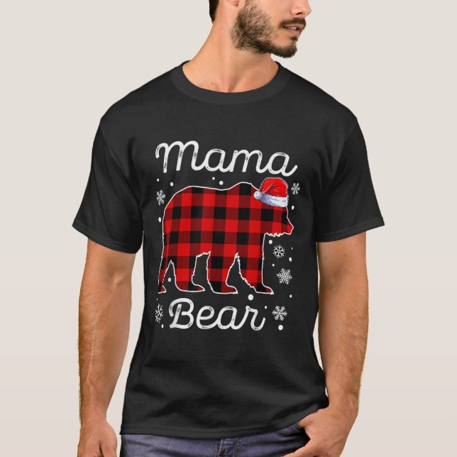 Mama Bear Christmas Pajamas Red Plaid Buffalo Fami T-Shirt (Vorderseite)