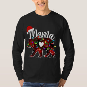 Mama Bear Christmas Red Buffalo Kariert mit Santa  T-Shirt