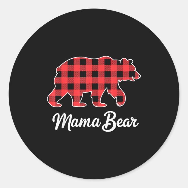 Mama Bear Christmas Red Buffalo Plaid Family Match Runder Aufkleber (Vorderseite)