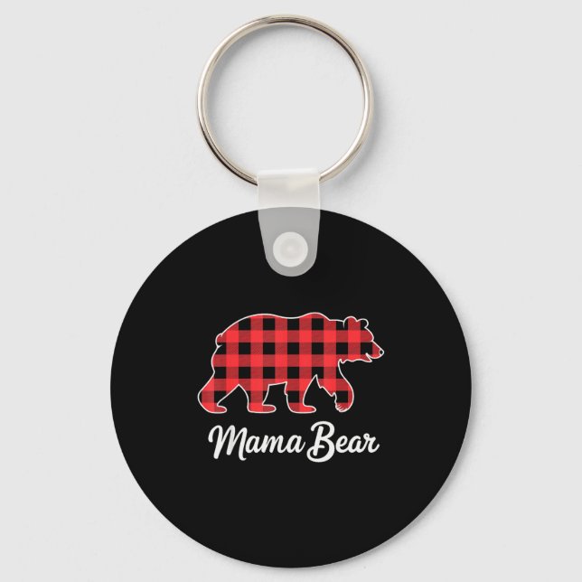 Mama Bear Christmas Red Buffalo Plaid Family Match Schlüsselanhänger (Vorderseite)