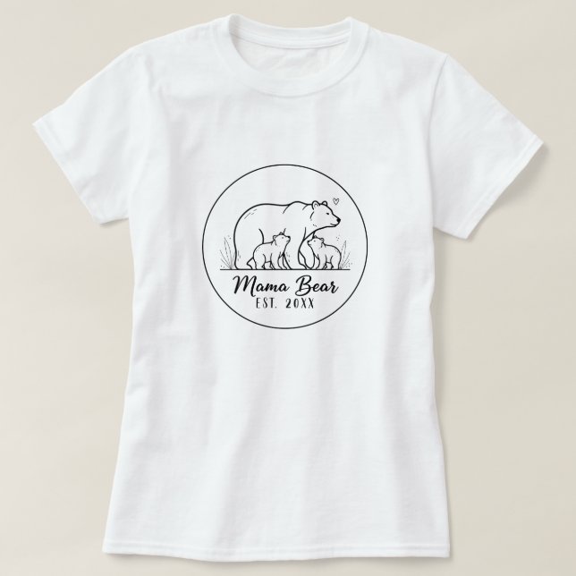 Mama Bear EST 2025 Circle Logo Line Art T-Shirt (Design vorne)