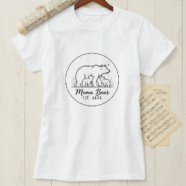 Mama Bear EST 2025 Circle Logo Line Art T-Shirt