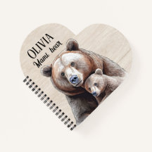 Mama Bear Heart-Shaped Personalized Notebook