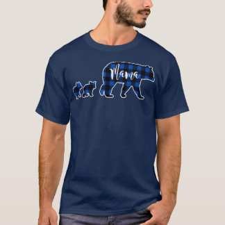 Mama Bear mit 2 Cubs Black Blue Buffalo Karo T-Shirt