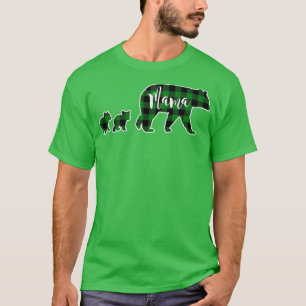 Mama Bear mit 2 Cubs Black Green Buffalo Chec T-Shirt