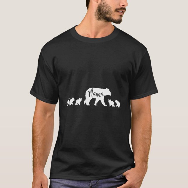 Mama Bear mit 5 Cubs Mama Mutter Spaß Geschenk T-Shirt (Vorderseite)
