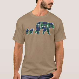 Mama Bear mit zwei 2 Cubs Black Blue Green Tartan T-Shirt
