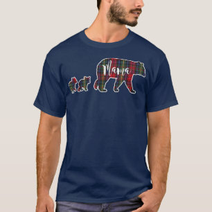 Mama Bear mit zwei 2 Cubs Tartan Kariert Blue Gree T-Shirt