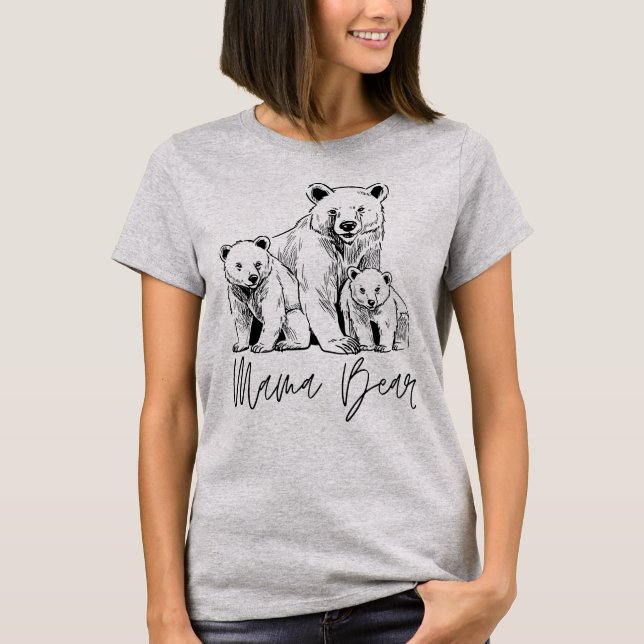 Mama Bear mit Zwei Cubs Sketch Art T - Shirt (Vorderseite)