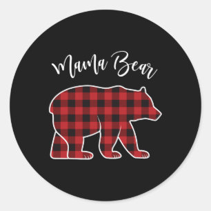 Mama Bear Pajama Red Buffalo Xmas Funny Family Chr Runder Aufkleber