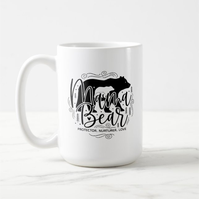 Mama Bear Protector Black & White Script Mama Bear Kaffeetasse (Links)