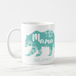 Mama Bear Rustic Country Floral Minze Personalisie Kaffeetasse