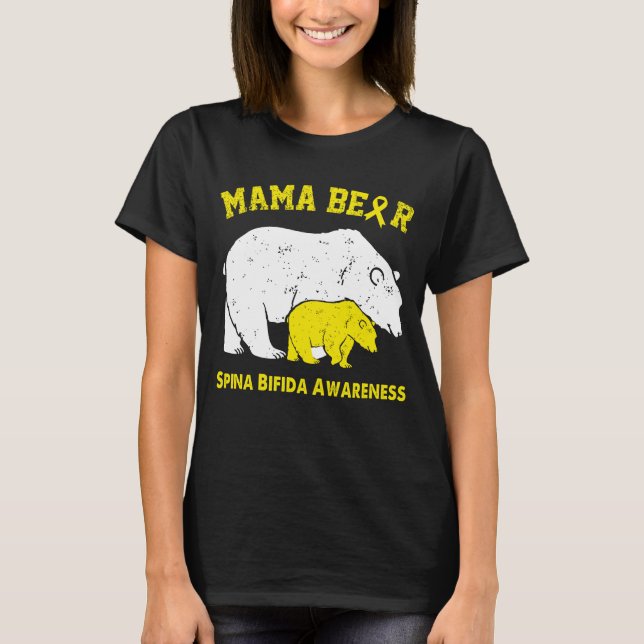 Mama Bear SPINA BIFIDA Bewusstsein T-Shirt (Vorderseite)
