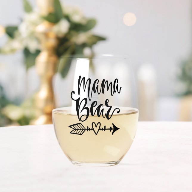 Mama Bear Stamm Kalligrafie Personalisiert Weinglas Ohne Stiel (Insitu (Hochzeit))