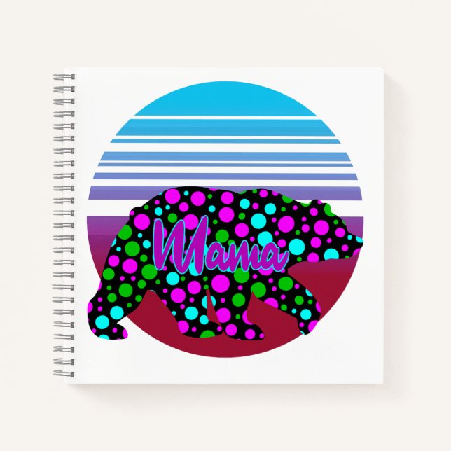 Mama Bear Sunset Polka Dots Happy Mütter Day Notizbuch (Vorderseite)