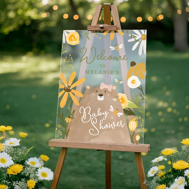 Mama Bear Sweet Honey Bee Baby Girl Dusche Willkom Acrylschild (Mama Bear Sweet Honey Bee Baby Girl Shower Welcome Acrylic Sign)