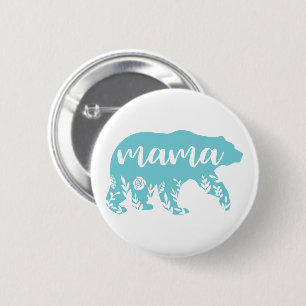 Mama Bear Turquoise Blume Button