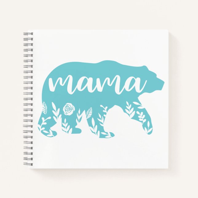 Mama Bear Turquoise Blume Journal Notizbuch (Vorderseite)
