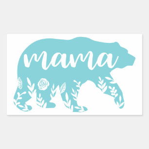 Mama Bear Turquoise Blume Rechteckiger Aufkleber
