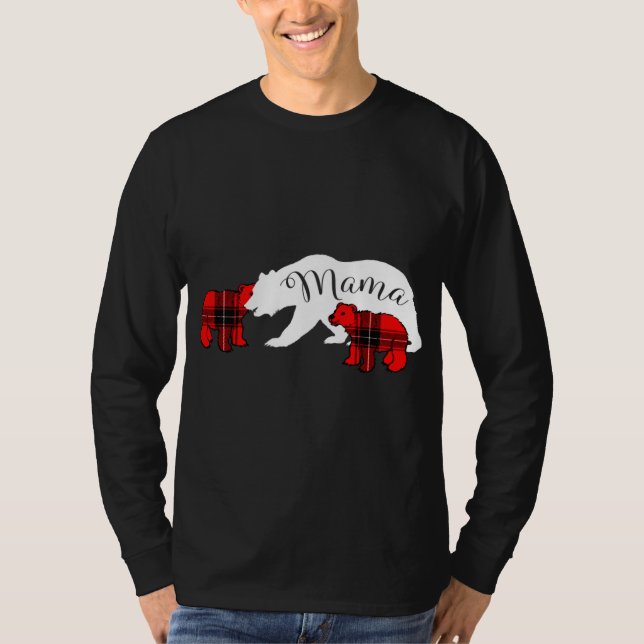 Mama Bear Two Cubs Karierte Mama Weihnachten Pajam T-Shirt (Vorderseite)