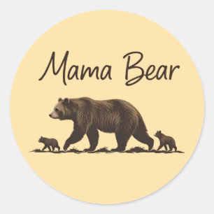 Mama Bear Walking mit Cubs Silhouette Vintag Runder Aufkleber