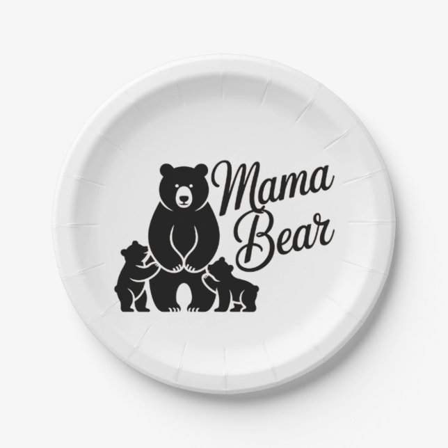 Mama Bear with Cubs Cute Family Bear Pappteller (Vorderseite)