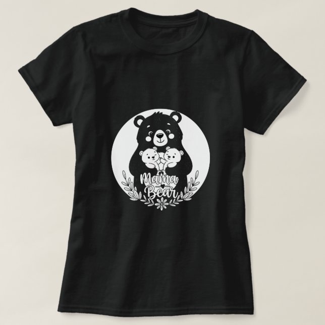 Mama Bear with Two Cubs Heart Line Art Design T-Shirt (Design vorne)