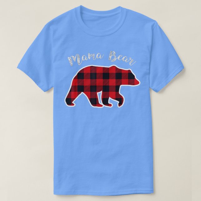 MAMA BEAR Women Red Kariert Christmas Pajama Famil T-Shirt (Design vorne)