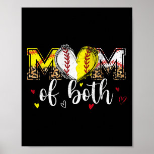 Mama beider Baseball-Softball-Herz Leopard-Mutter Poster