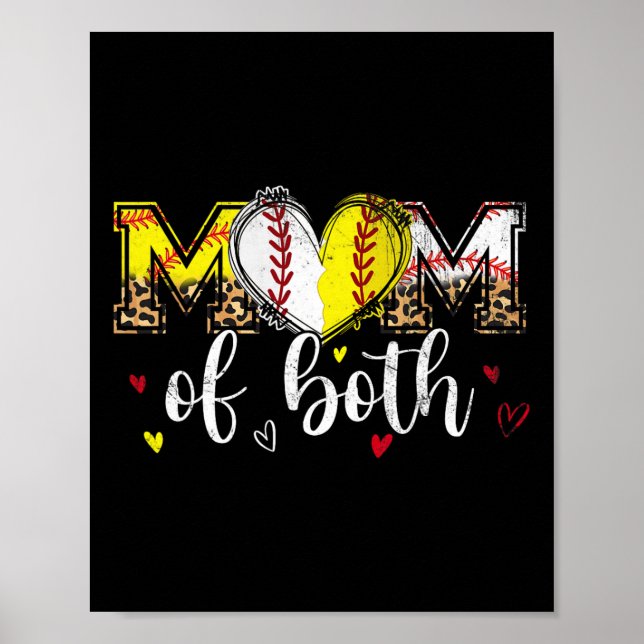 Mama beider Baseball-Softball-Herz Leopard-Mutter Poster (Vorne)