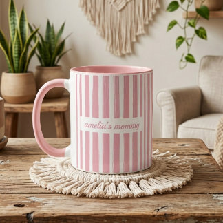 Mama | Benutzerdefinierte rosa Streifen Mama Baby Tasse