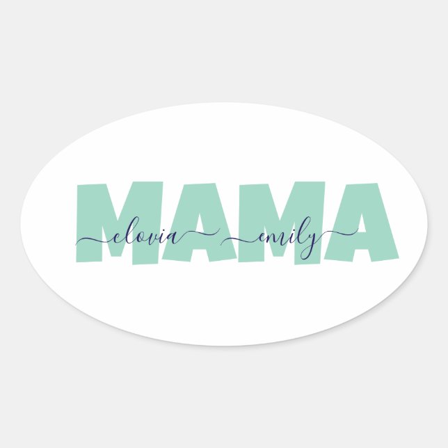 Mama benutzerdefinierter Kindername Ovaler Aufkleber (Vorderseite)