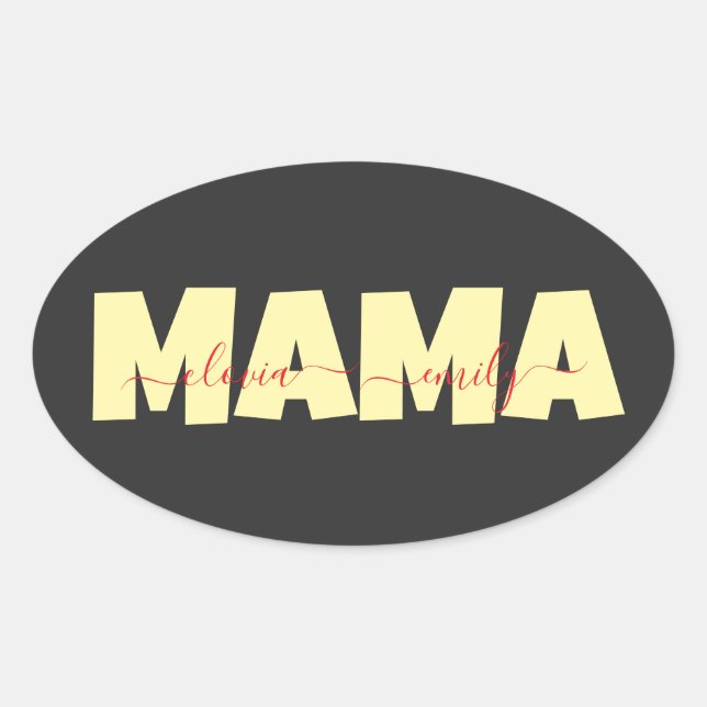 Mama benutzerdefinierter Kindername Ovaler Aufkleber (Vorderseite)