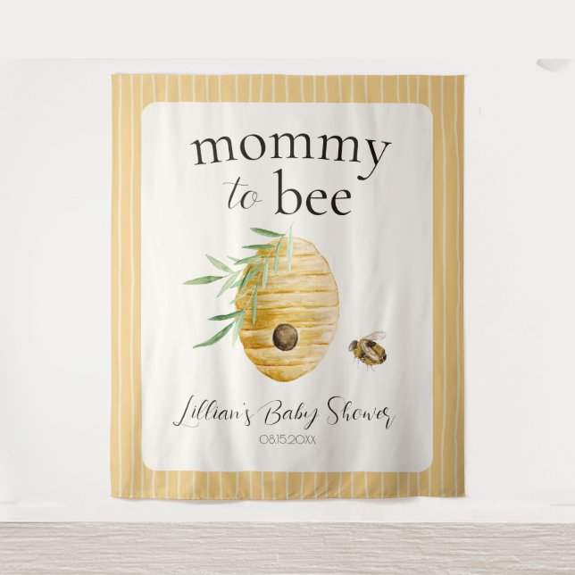 Mama Biene Bienenstock Baby Shower Willkommensschi Wandteppich (Vorderseite)