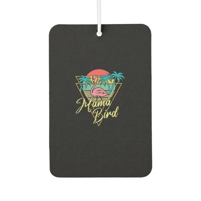 Mama Bird Flamingo Sunset Palm Tree Beach 80er Autolufterfrischer (Vorderseite)