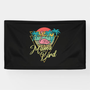 Mama Bird Flamingo Sunset Palm Tree Beach 80er Banner