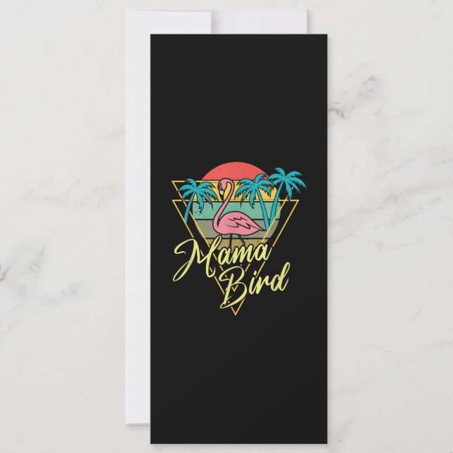 Mama Bird Flamingo Sunset Palm Tree Beach 80er Einladung (Vorderseite)