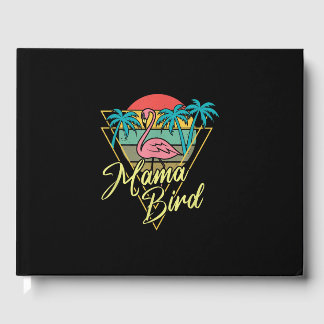 Mama Bird Flamingo Sunset Palm Tree Beach 80er Gästebuch