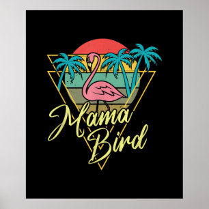 Mama Bird Flamingo Sunset Palm Tree Beach 80er Poster