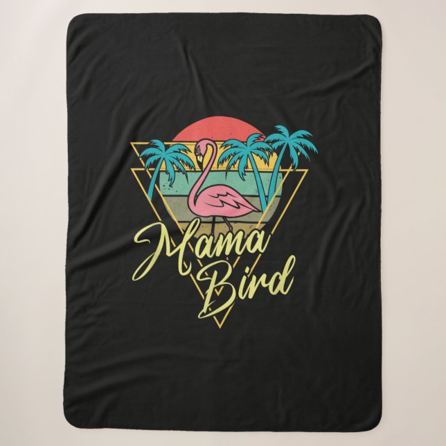 Mama Bird Flamingo Sunset Palm Tree Beach 80er Sherpadecke (Vorderseite)