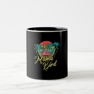 Mama Bird Flamingo Sunset Palm Tree Beach 80er Zweifarbige Tasse