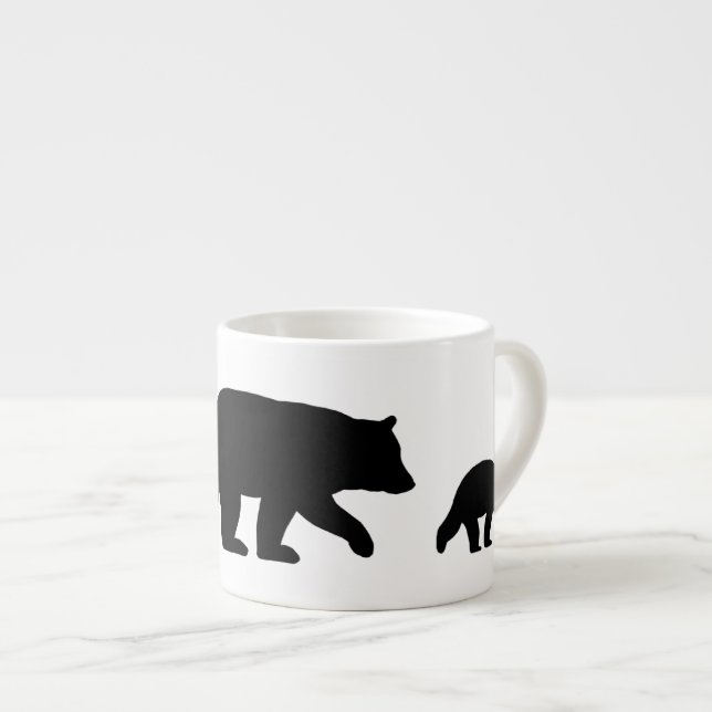 Mama Black Bear mit Cubs Silhouetten | Wildtiere Espressotasse (Vorderseite Rechts)
