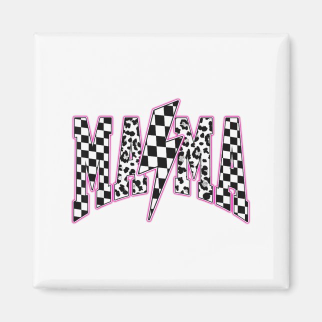 Mama Blitz Checkered Leopard Varsity Motte Magnet (Vorne)