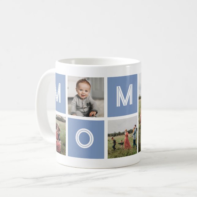 Mama Blue Birthday Custom 5 Foto Kaffeetasse (Vorderseite Links)