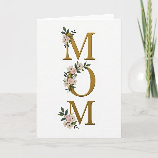 Mama Blumen Gold Buchstaben Karte (Vorderseite)