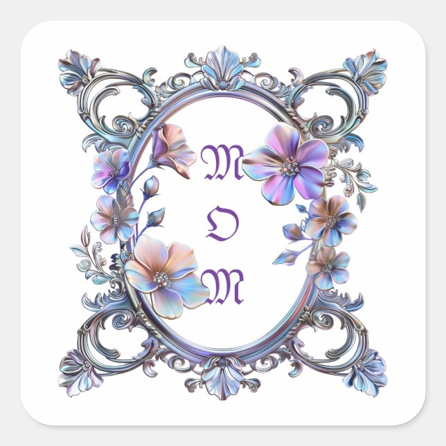 Mama Blumenrahmen Quadratischer Aufkleber (Vorderseite)