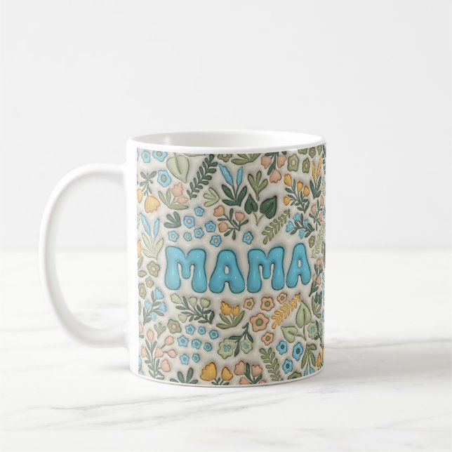 Mama Boho Pastel Green Floral 3D Pattern Kaffeetasse (Links)