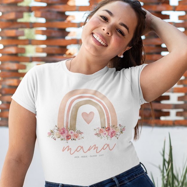 Mama Boho Rainbow Kids nennen Muttertag T-Shirt (Von Creator hochgeladen)