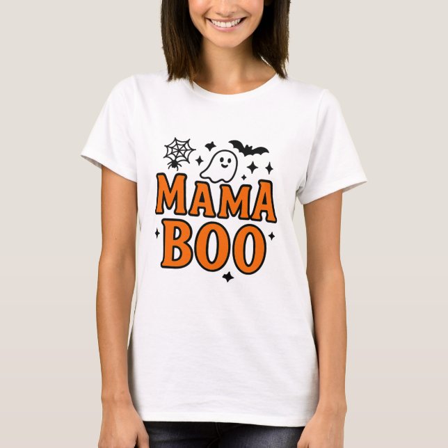 Mama Boo Orange & Black | Niedlich Halloween Famil T-Shirt (Vorderseite)